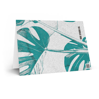 Monstera Leaf Deep Aqua Note Card