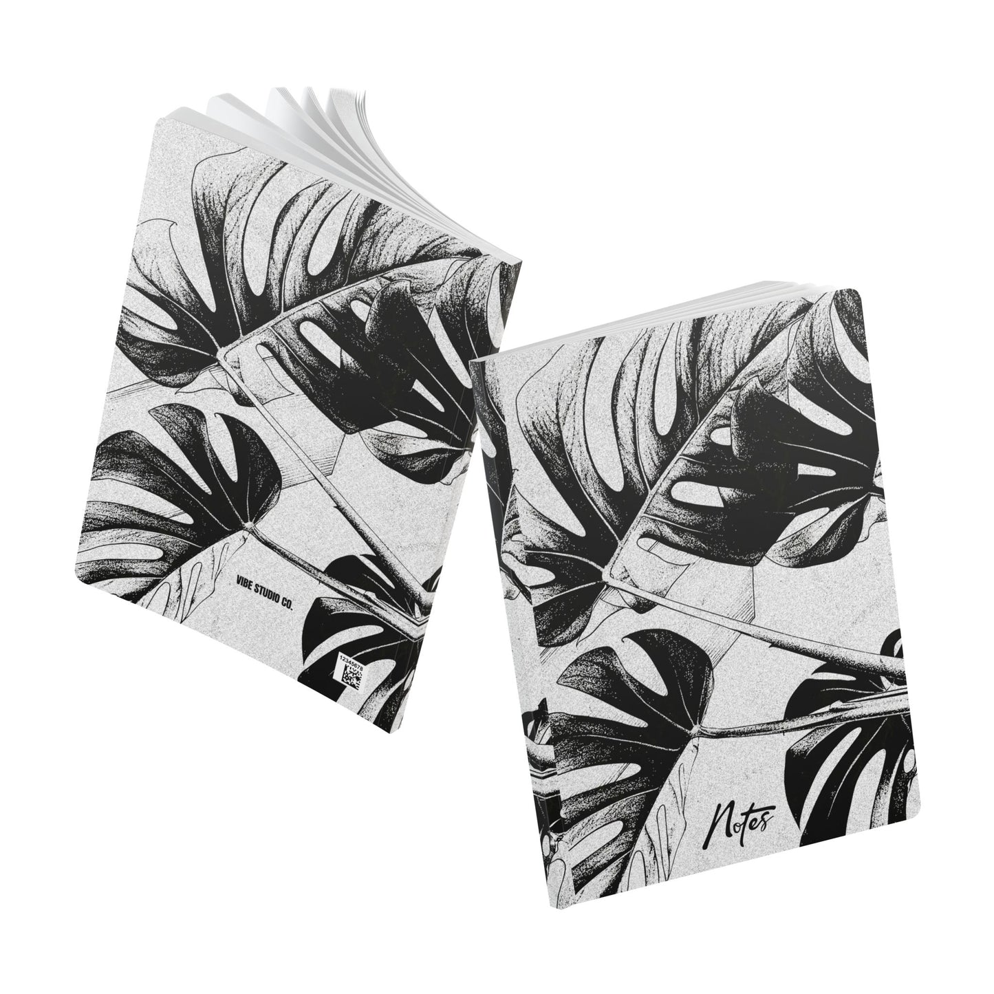 Monstera Leaf Black White A5 Lined Journal