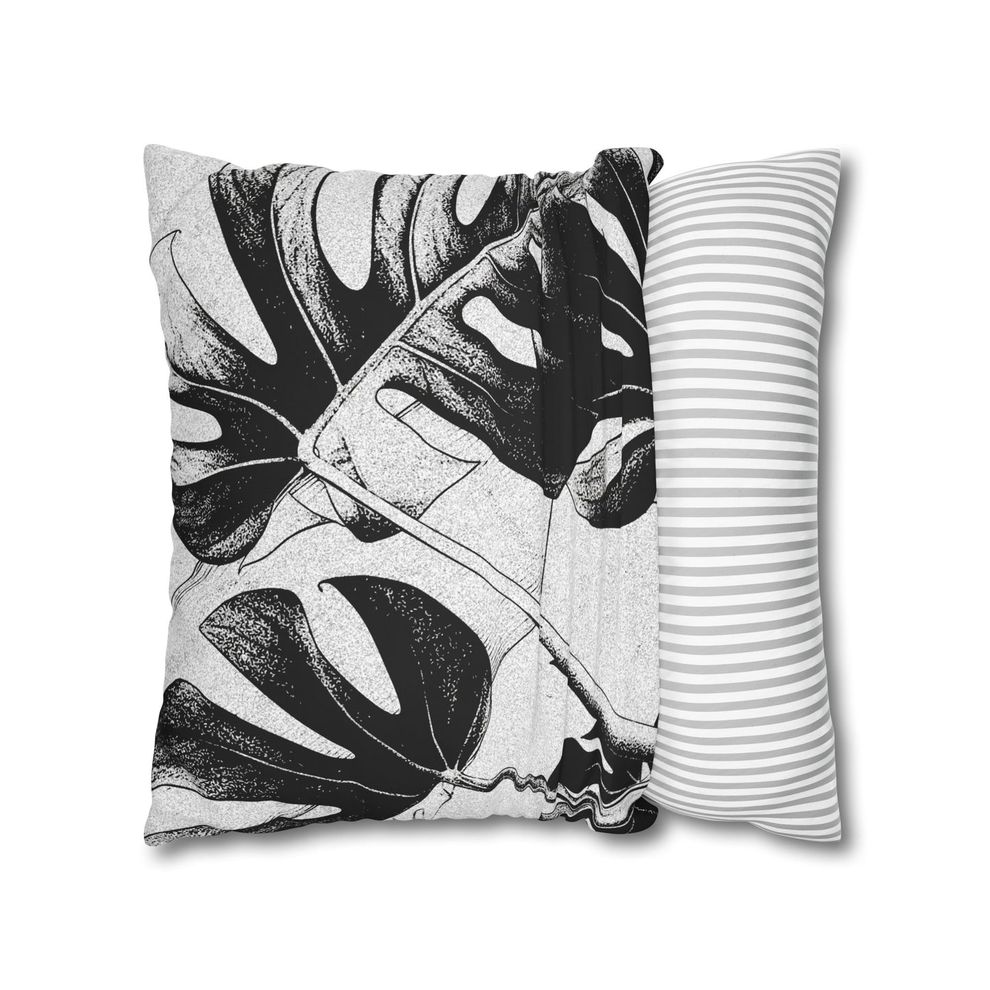 Monstera Leaf Black Canvas Pillow Cover 20x20