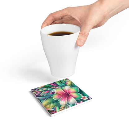 Paradise in Full Bloom Ceramic Coaster Tropical Floral Drink Coaster