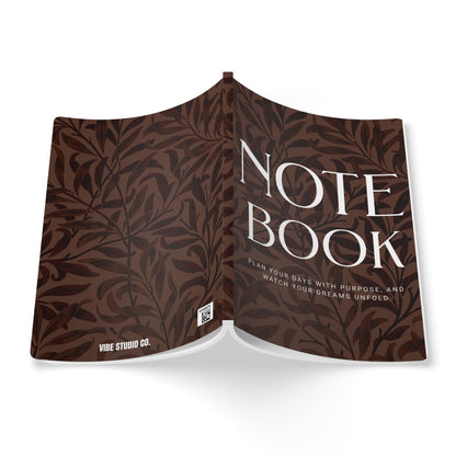 Chocolate Brown Leaves A5 Lined Journal Minimal Botanical Notebook | Coordinated Collection