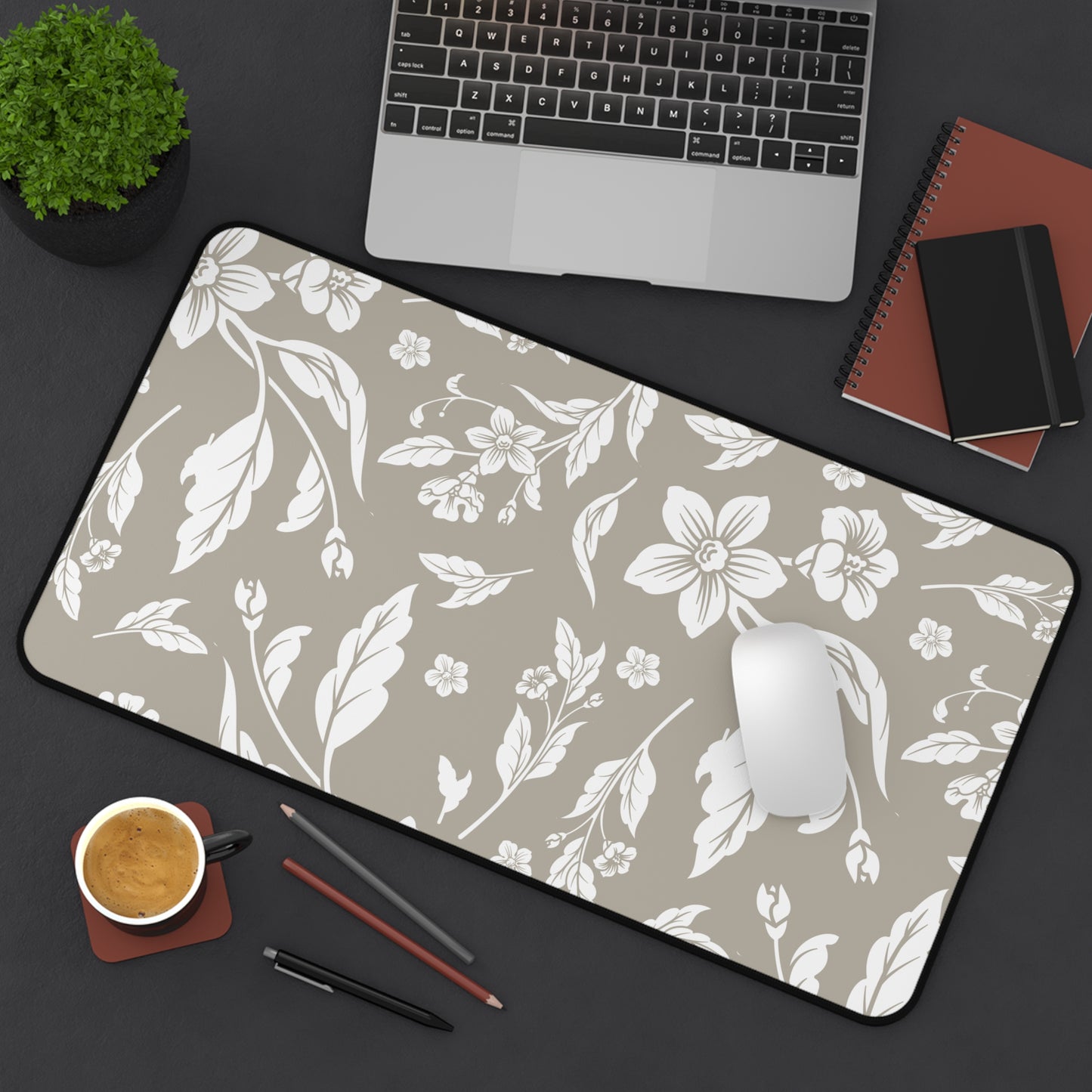 Warm Stone Floral Desk Pad (12x18, 12x22 or 16x32)