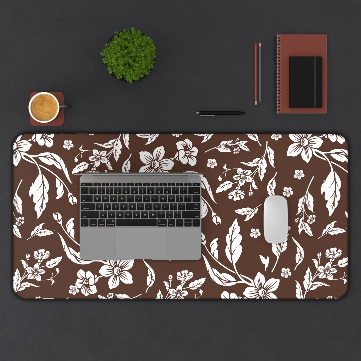 Chocolate Brown Floral Desk Pad (12x18, 12x22 or 16x32)