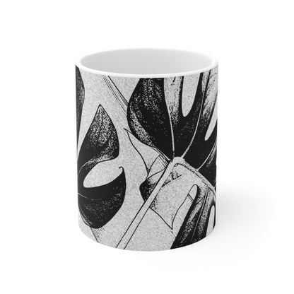 Monstera Leaf Black White Mug