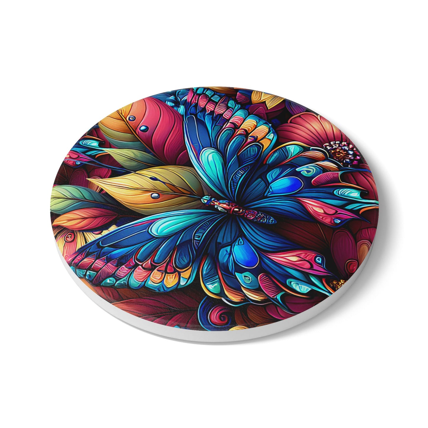 Metamorphosis Ceramic Coaster Vibrant Butterfly Floral Drink Coaster