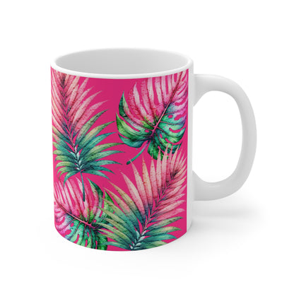 Tropical Vibes Ceramic Coffee Mug 11 oz Tropical Leaves Mug