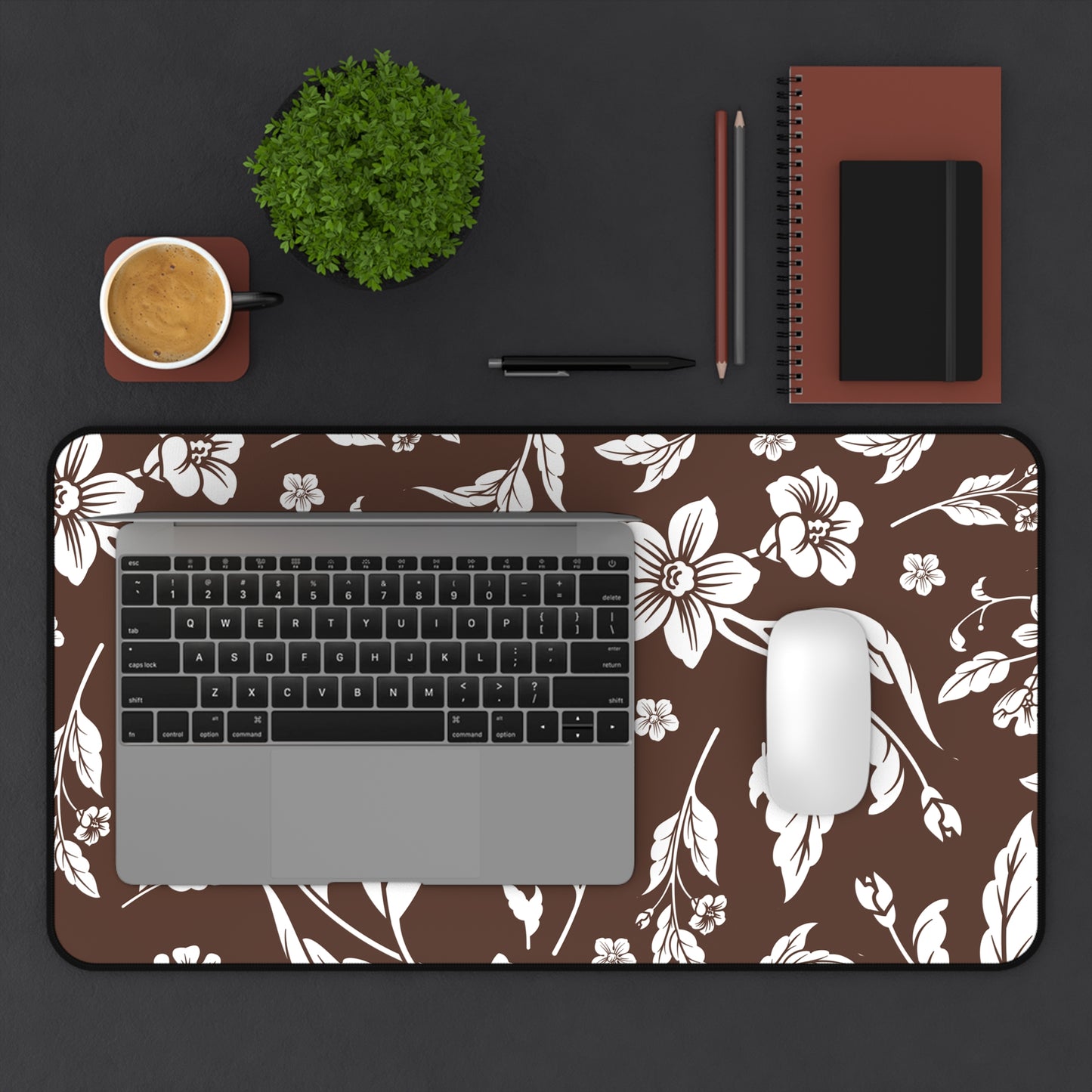 Chocolate Brown Floral Desk Pad (12x18, 12x22 or 16x32)