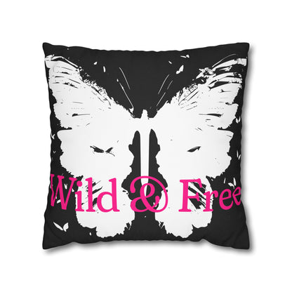 Wild and Free Butterfly Black Canvas Pillow Cover 20x20