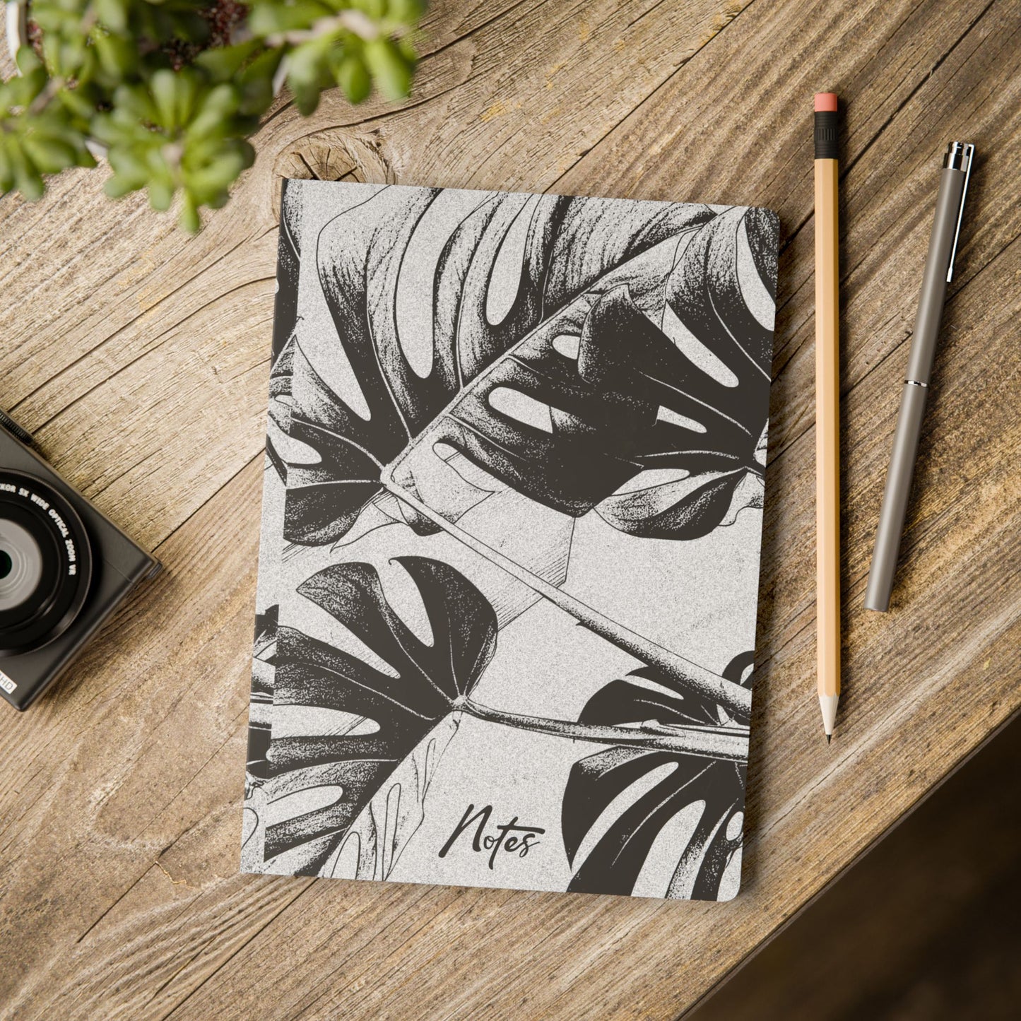 Monstera Leaf Black White A5 Lined Journal