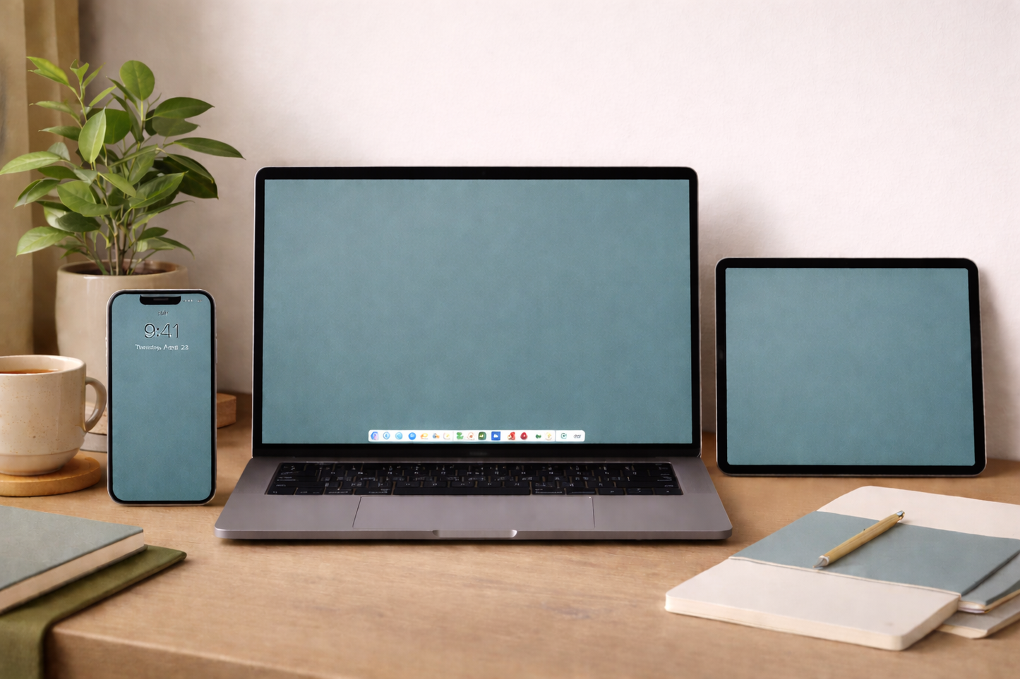Dusty Blue Digital Wallpaper Bundle 12 Files Desktop Phone Tablet Background Aesthetic Minimal