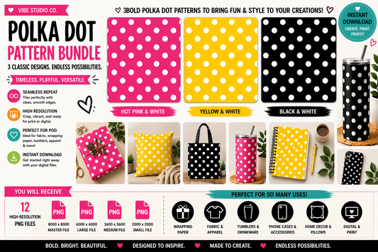 Polka Dot Pattern Bundle Seamless Dot Patterns PNG 8000x8000 Repeat Tiles