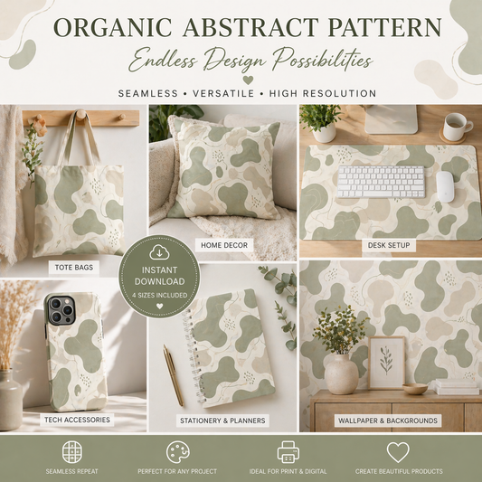 Sage Organic Abstract Seamless Pattern Neutral Modern Pattern PNG 8000x8000 Repeat Tile