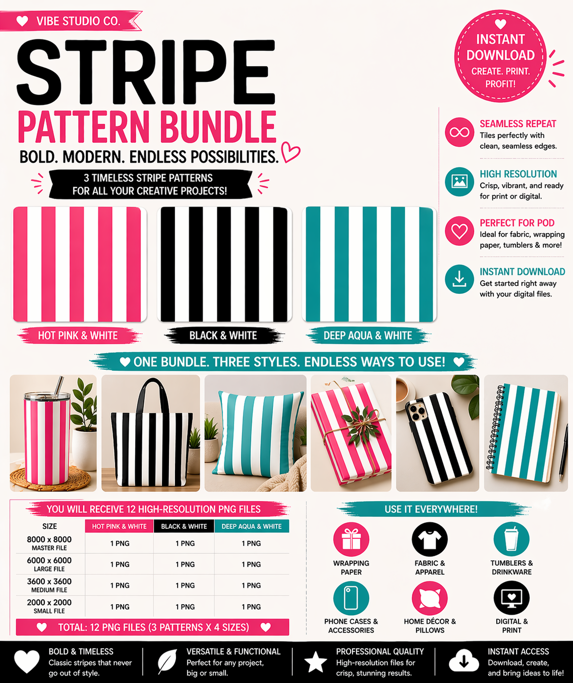 Stripe Pattern Bundle Seamless Stripe Patterns PNG 8000x8000 Repeat Tiles