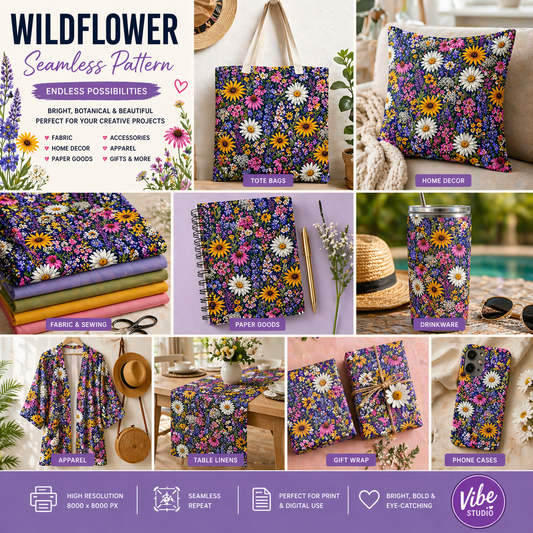 Wildflower Seamless Pattern Digital Download Floral Pattern PNG 8000x8000 Repeat Tile