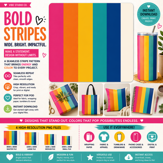 Bold Bright Stripe Seamless Pattern Colorful Stripe Pattern PNG 8000x8000 Repeat Tile